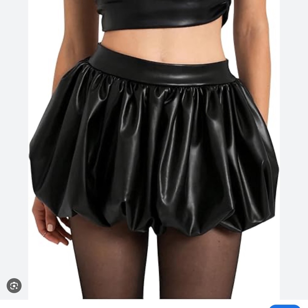 Black Faux Leather Bubble Skirt